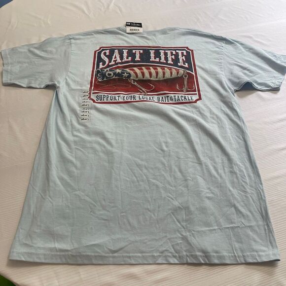 SALT LIFE Support Your Local Bait & Tackle 100% Cotton Crew Neck T-Shirt Large - Picture 6 of 7